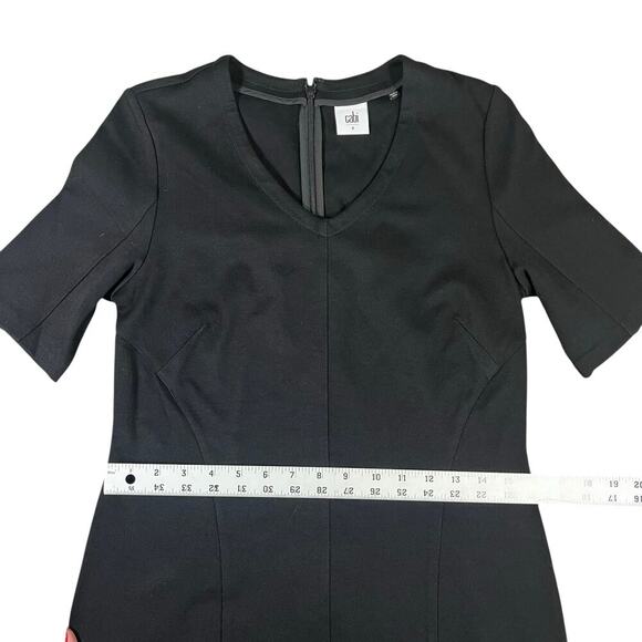 CAbi Claire Black Short Sleeve V-Neck Knit Pencil Sheath Short Dress 3101 Size 6 - Picture 2 of 8